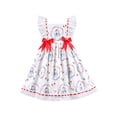thumbnail image 1 of Robe Fille Blanche Snowman Cerise Imprimée Nœud Papillon Dentelle Rouge Blanc 5 Ans, 1 of 6