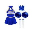 thumbnail image 5 of YEAHDOR Girls Cheerleading Uniform Sleeveless Letters Printed Hollow Back Dress Dancewear B Blue 6, 5 of 7