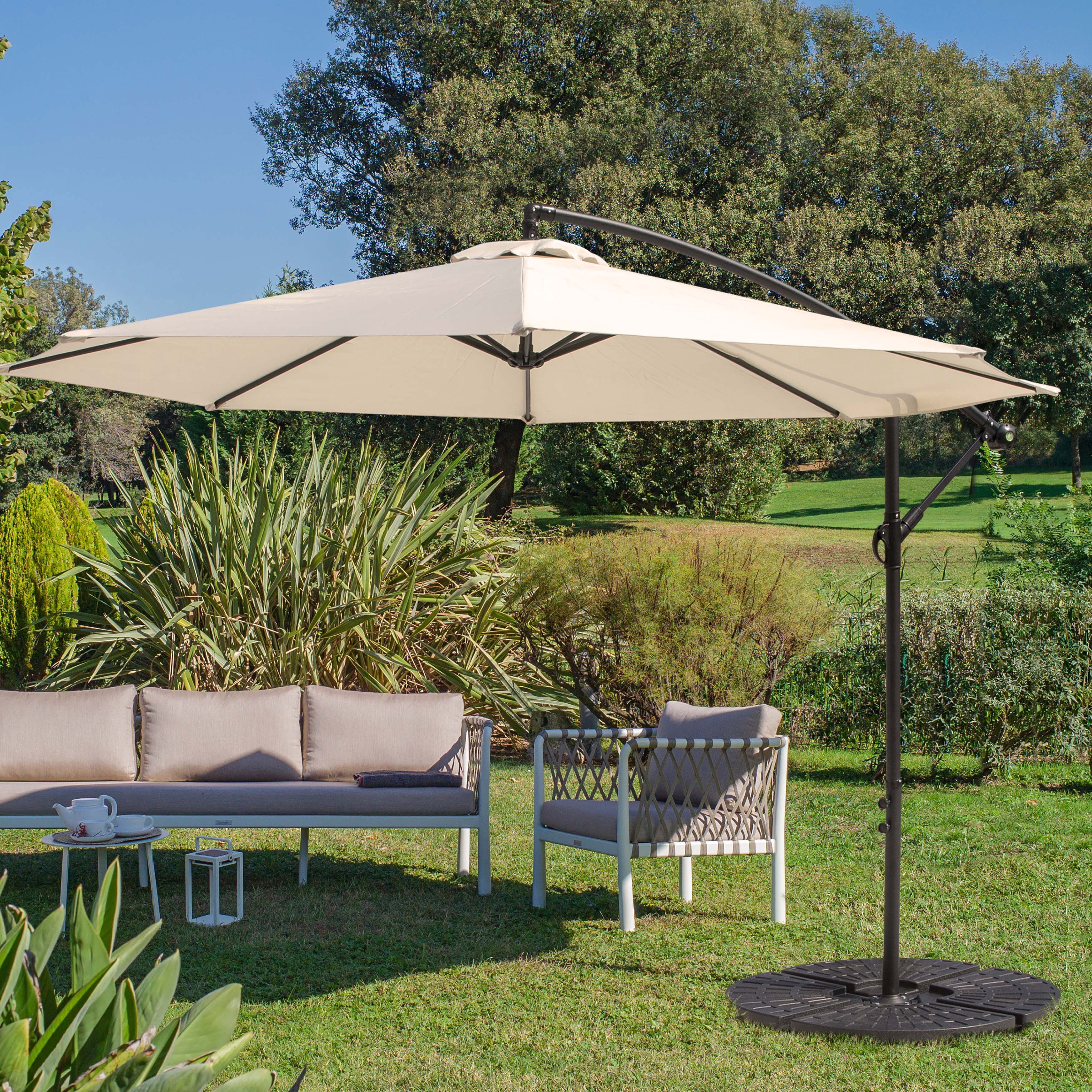 Nuu Garden Outdoor 4-Piece 52L Fan-shaped Patio Umbrella Base, Easy Fill Spouts for Water or Sand, Build-in Handle, HDPE Plastic, for Cantilever or Patio Umbrella, Garden, Backyard, Poolside, Black