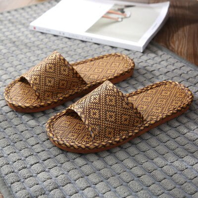 

Bamboo Weaving Home Linen Slippers Summer Cooling Floor Indoor Slides Unisex Bedroom Shoes Mujer Zapatillas
