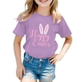 thumbnail image 2 of Wuxian Girls Kids Tops Shirts Short Sleeve Easter Bunny Letter Print Casual Round Neck T Shirt Loose Fit Cozy Funny Graphic Tees Summer Relaxed Breathable Cozy Dailywear,Light Purple,8-9 Years, 2 of 4