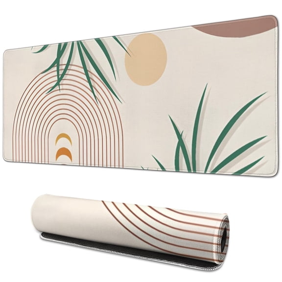 Long Mouse Pads for Desk,Green Boho Geometric and Plant Pattern Desk Mats on Top Of Desks, Desk Mouse Pad Extra Large with 3mm Non-Slip Base and Stitched Edge for Gaming,Office,Work,Home 31.5"x11.8"