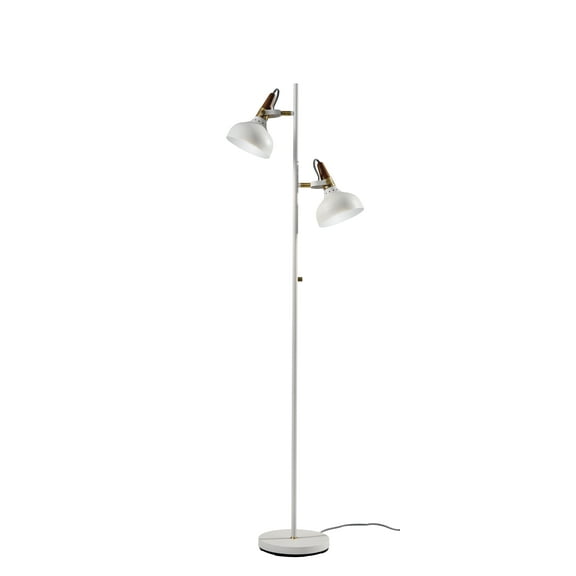 Adesso Brunswick Floor Lamp, White, Antique Brass and Walnut Rubberwood