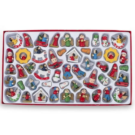 - Set of 48 Santa Claus, Snowman, Angels Miniature Wooden Christmas Ornaments