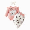 thumbnail image 3 of HCNTES Infant Baby Girl Cartoon Elephant Baby Letter Print Long Sleeve Ribbed Romper Butterfly Shorts with Bow Headband 3Pcs Cute Outfit Set 0-18M, 3 of 6