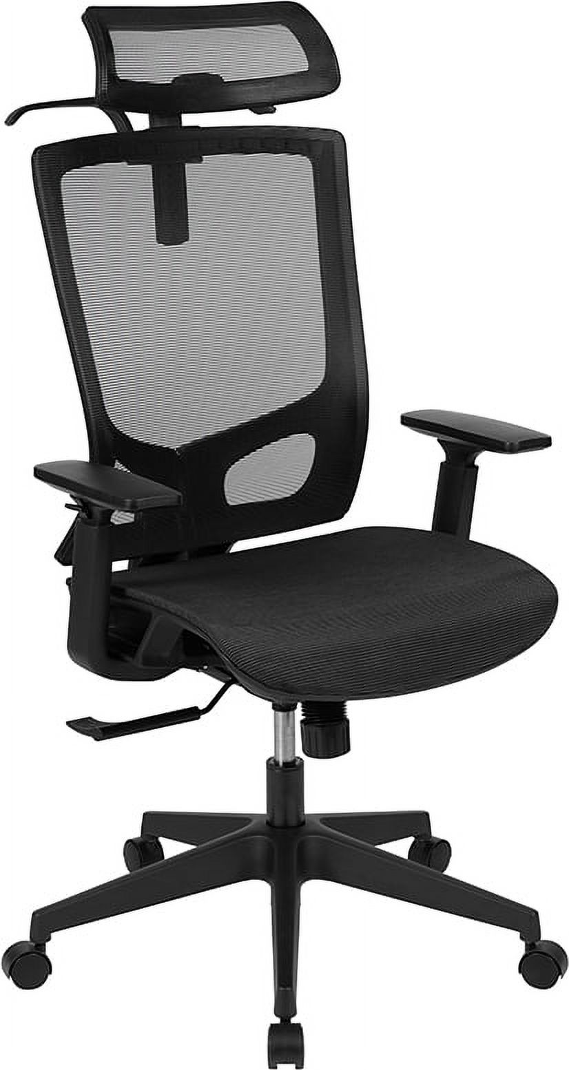 Flash Furniture Ergonomic Mesh Office Chair with Synchro-Tilt, Pivot Adjustable Headrest, Lumbar Support, Coat Hanger and Adjustable Arms in Black [H-2809-1KY-BK-GG] - image 2 of 5