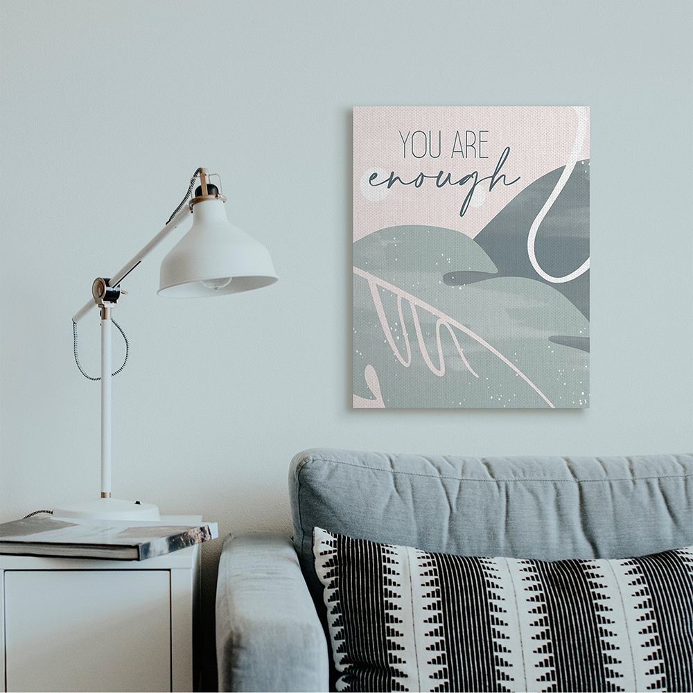 Stupell Industries You are Enough Phrase Soft Green Leaves Canvas Wall Art by Kim Allen
