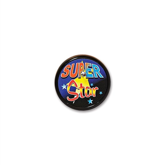 Pack of 6 Black "Super Star" Decorative Blinking Buttons 2"
