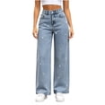 thumbnail image 2 of Xdegoge Womens Jeans High Waisted Sparkly Rhinestone Wide Leg Y2K Denim Pants Fashion Baggy Straight Leg Casual Party Streetwear Trousers with Pockets, 2 of 9