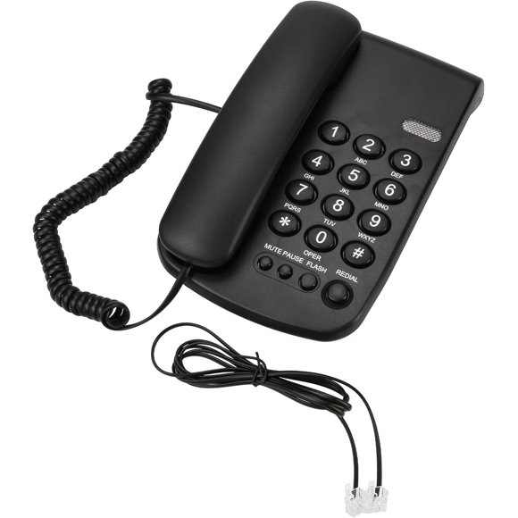 Simple Landline Phone Corded, Corded Wall Desk Desktop Telephone with Functional Keys & Adjustable Volume for Office Hotel, Mute, Pause, Redial, Flash, Ringer, Mechanical Lock, Call Light Indication