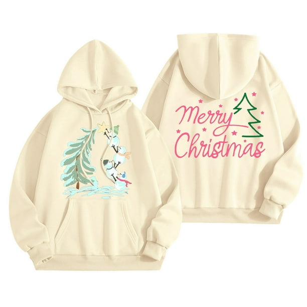 WILLBEST Sudadera Larga para Mujer Merry Christmas Hoodie For Women Funny Christmas Graphic Pullover Tops Xmas T Shirt Casual Long Sleeve Hoodie 754 Grande