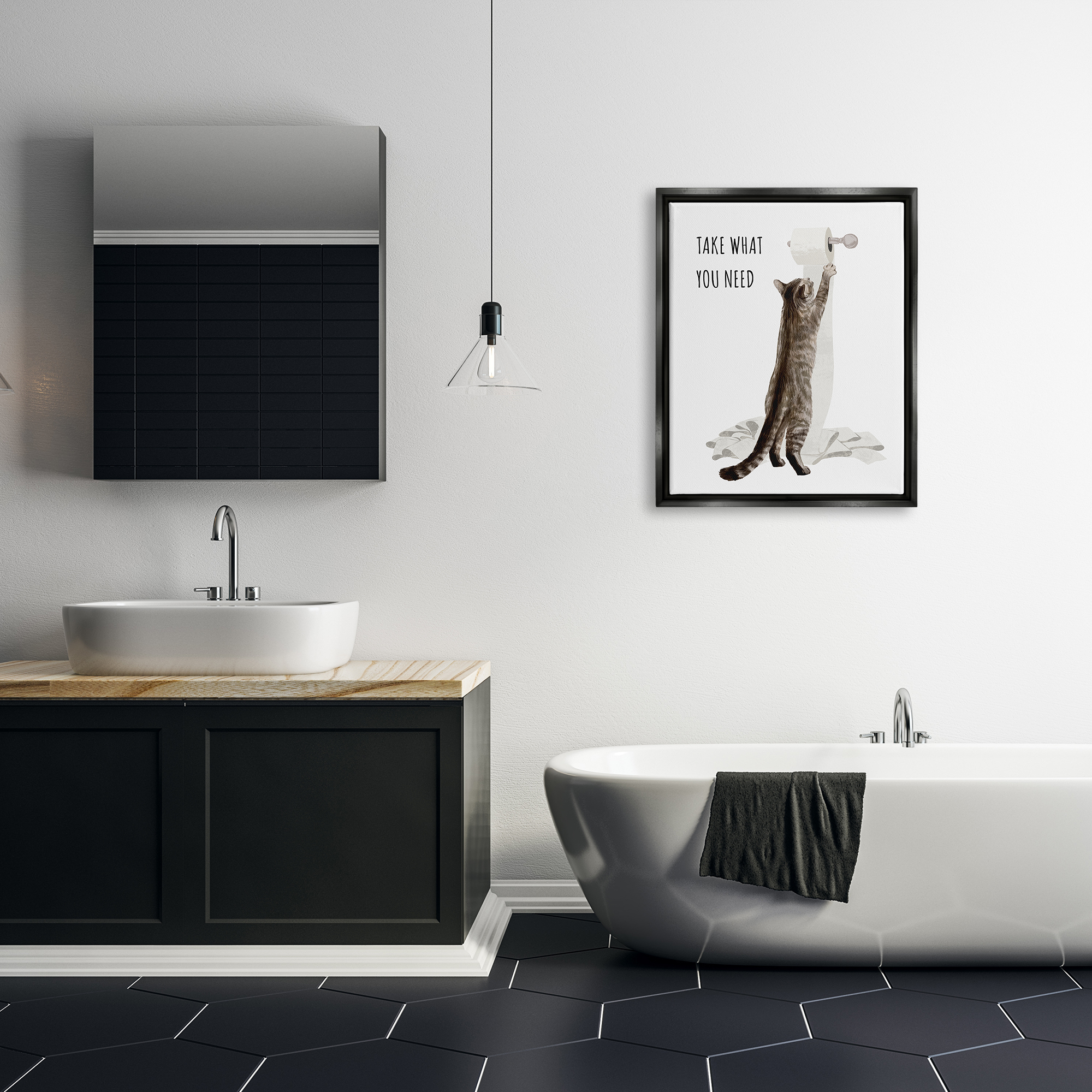 Take What You Need Toilet Paper Cat Black Floating Frame Canvas Art, 25 x 31
