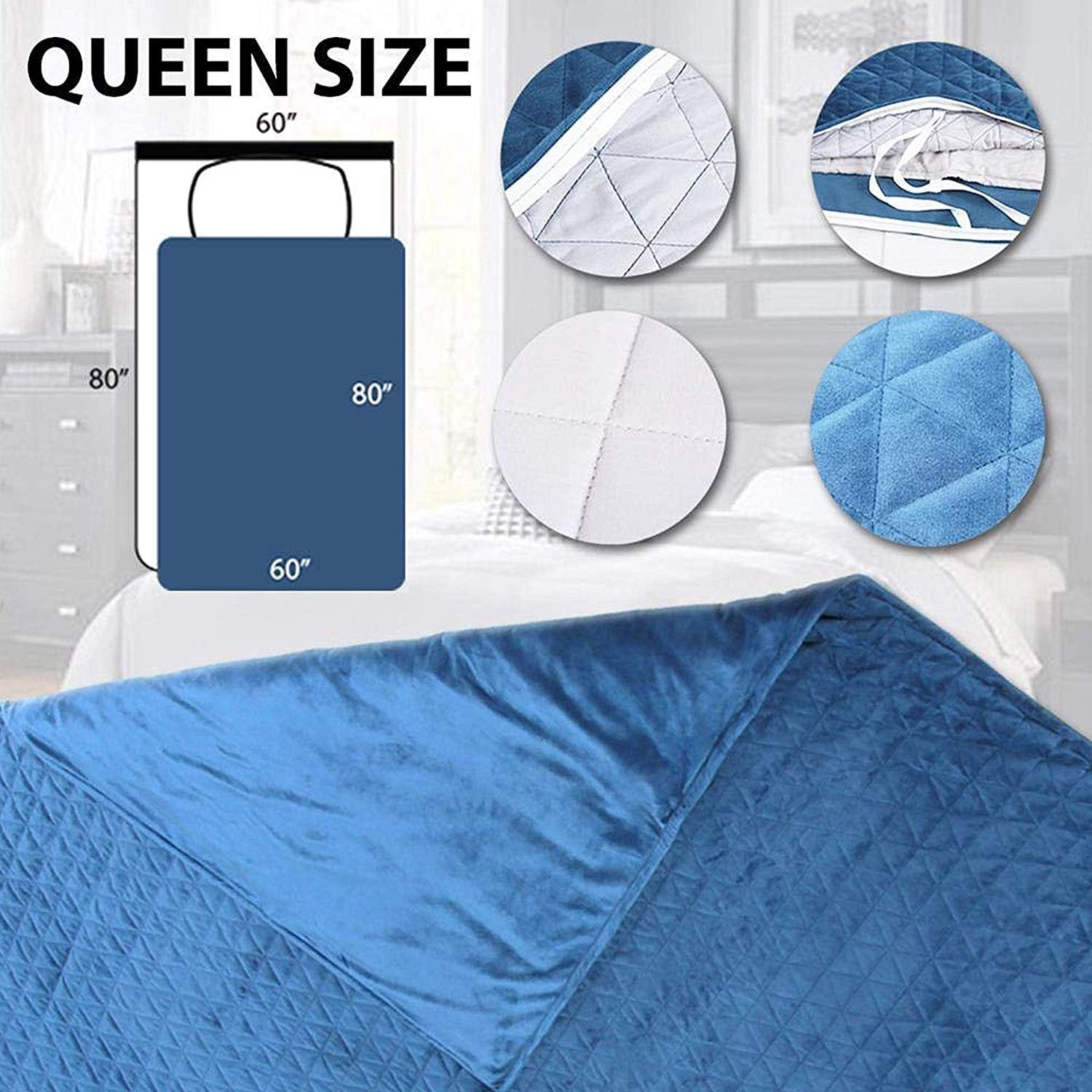 SereneLife Weighted Blanket Duvet Cover, Queen Size, Blue (For Models: SLHVBLKT20, SLHVBLKT15)