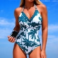 thumbnail image 5 of Felirenzacia Women's Halter One Piece Swimsuit, Palm Tree Print Cross Front V Neck Athletic Slimming Bathing Suit,Green,M, 5 of 5