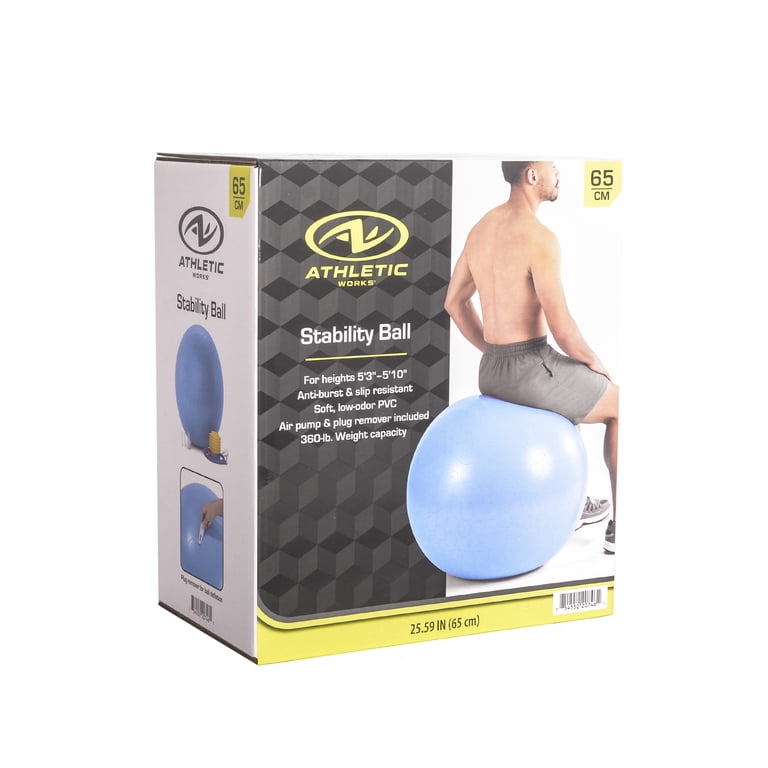 スタビリティ&ヨガ用エクササイズボール 65 CM ワークアウトガイド ブルー Athletic Works 65cm Exercise Yoga Ball, Anti Burst Free Air Pump