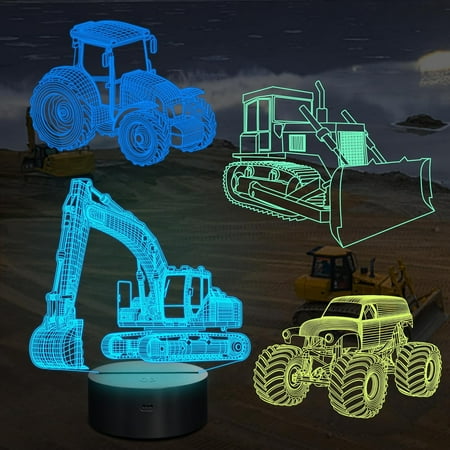 

Vehicle Gifts 3D Illusion Truck Night Light For Kids (4 Patterns) With Remote Control & 16 Colors Changing & Dimmable Function Creative Gift Idea For Boy Men Uncle Father