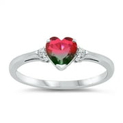 All in Stock Watermelon Simulated Tourmaline Cubic Zirconia Promise of Love Heart Ring Sterling Silver Size 4