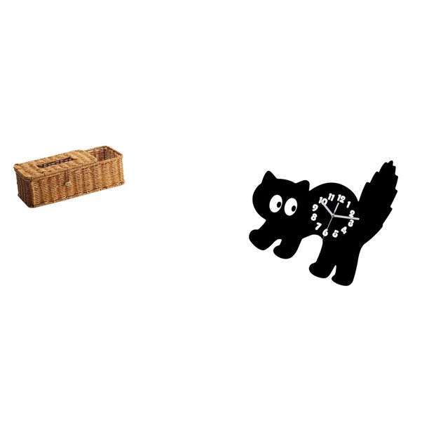 Estuche para pañuelos de escritorio,Caja de pañuelos faciales de papel retro de madera,Reloj de pared,Reloj de pared decorativo para baño y dormitorio.,Reloj de pared de gato silencioso y