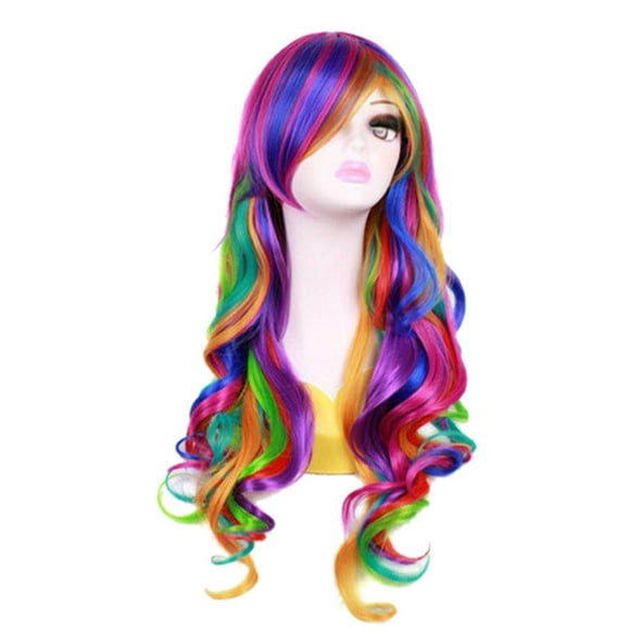 Peluca OYSRONG Rainbow Wavy Cosplay, resistente al calor, 70 cm