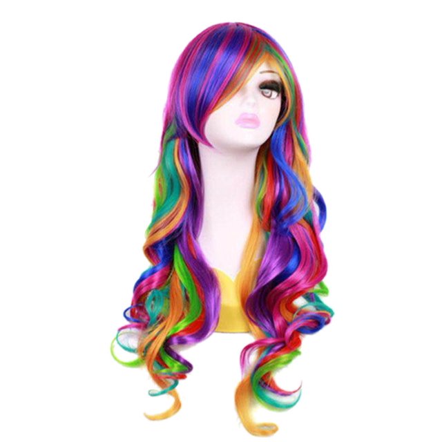 Peluca OYSRONG Rainbow Wavy Cosplay, resistente al calor, 70 cm