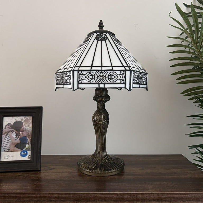 Tiffany Table Lamp White Hexagon Stained Glass LED Bulb