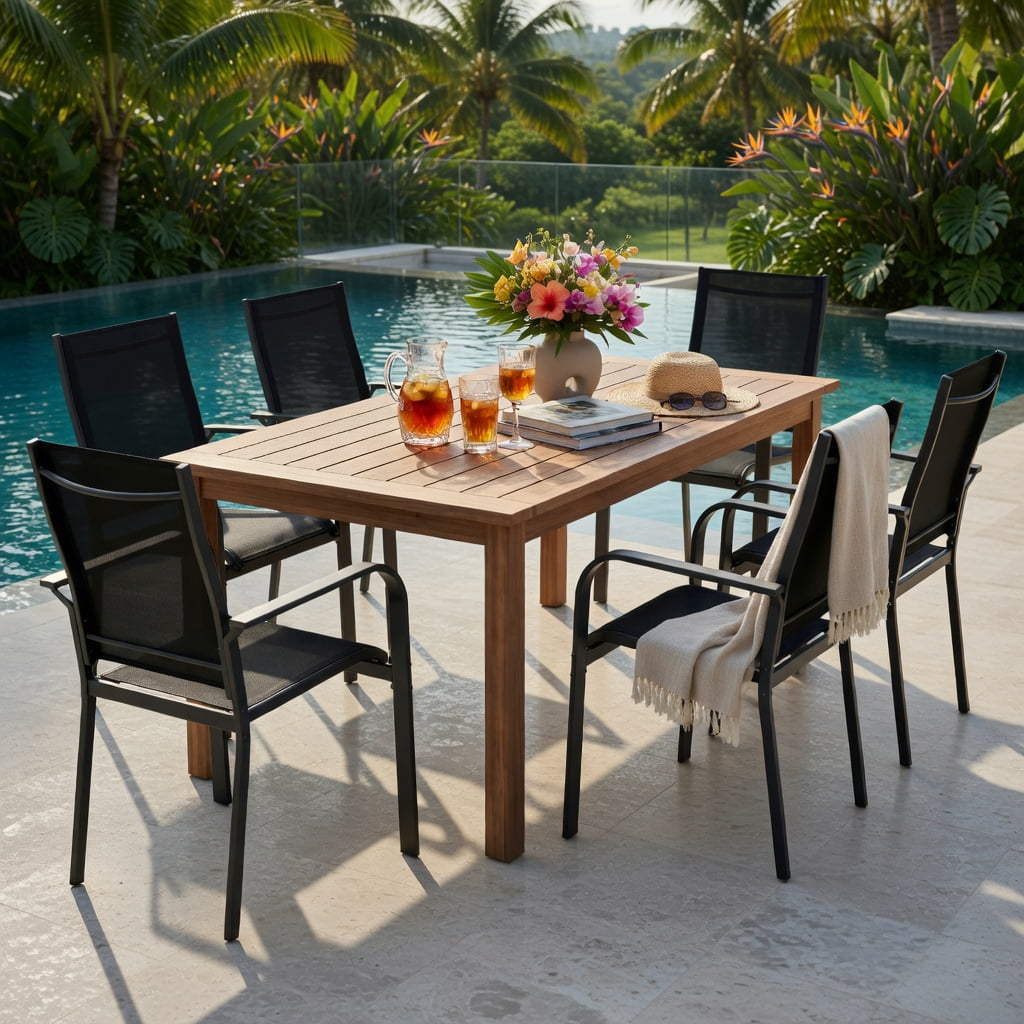 Hommoo Stackable Outdoor Dining Chairs Set of 2, Heavy-Duty Metal Frame Patio Armchairs with Breathable Mesh Back, Black