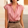 thumbnail image 2 of UDAUDU Womens Satin Button Down Shirts Sleeveless Summer Silk Tank Tops Collared Business Casual Outfits Pink L, 2 of 5