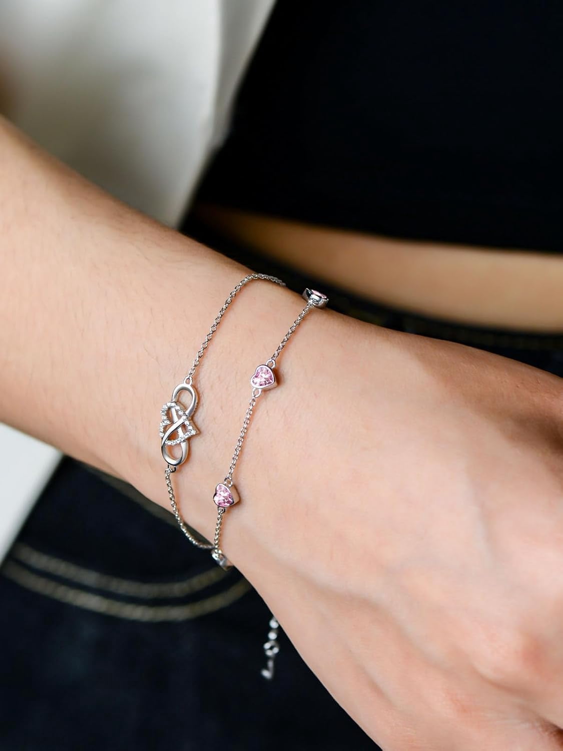 Infinity Heart October Birthstone Charm Link Anklets for Women 925 Sterling Silver Adjustable Anniversary Birthday Gifts Mother's Day Jewelry Gift for Mom Women Wife Her Friends