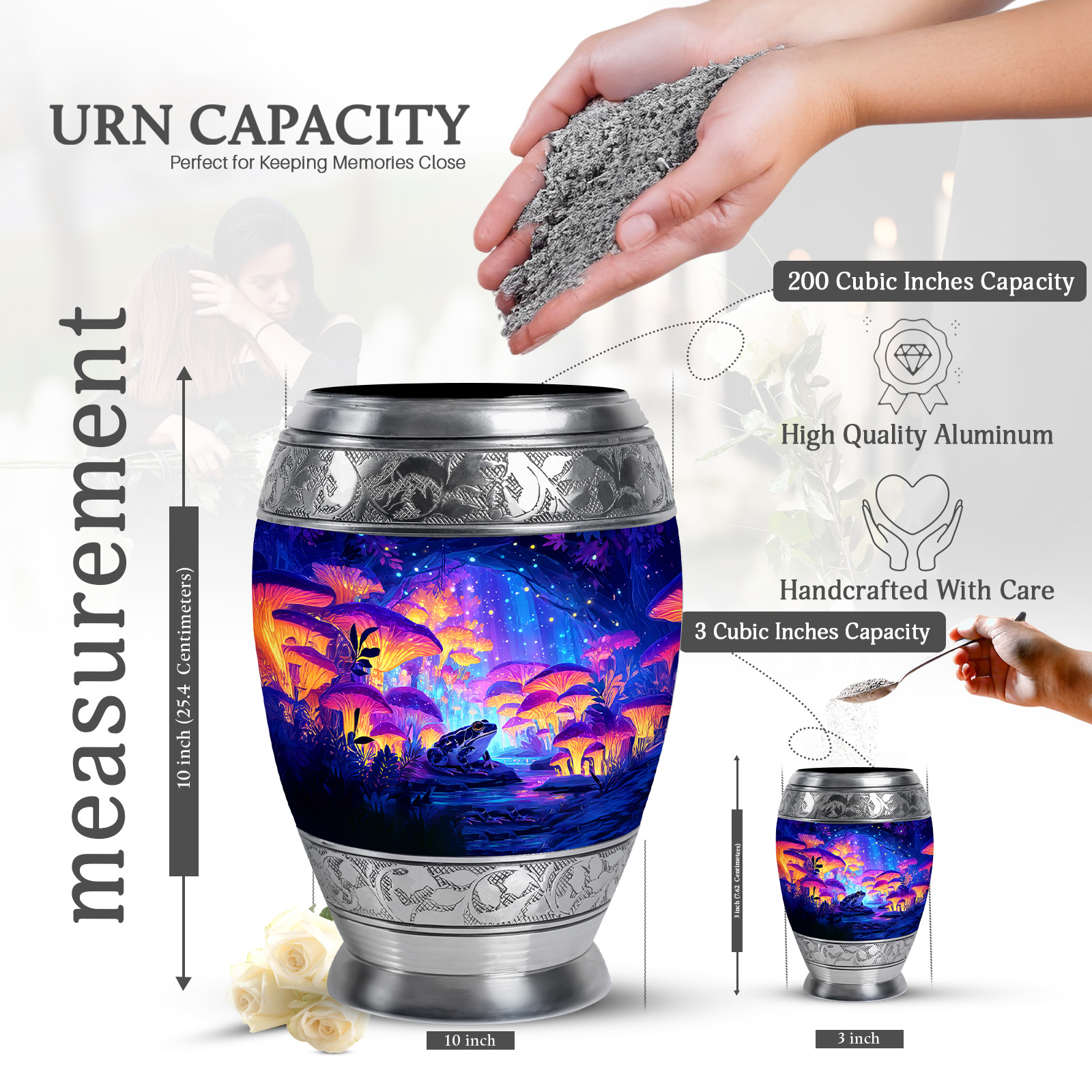 KARYLIZ Frogs Cremation Urns For Human Ashes - Memorial Urns For Human Ashes Adult Female - Mushrooms Keepsake Urn For Women & Men - Electric Blue Decorative Urn For Male - Memorial Tribute 3 Inch