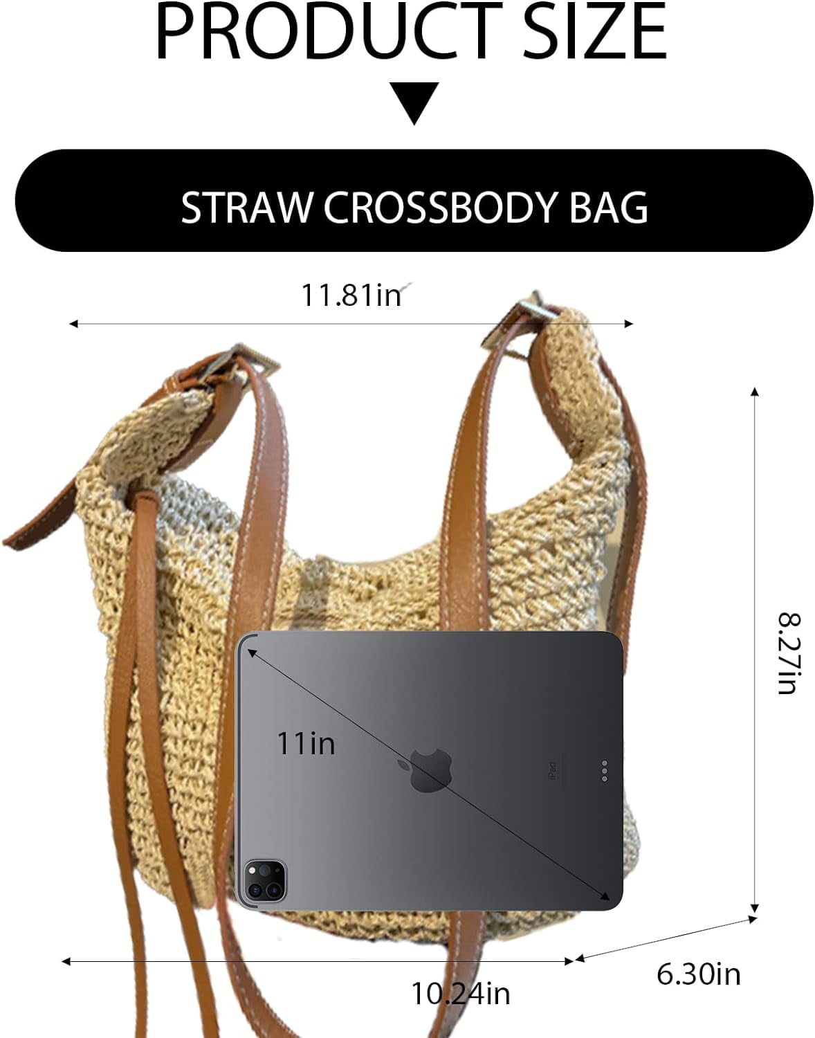 Kukuzhu Straw Crossbody Bags for Women, Straw Beach Bag Handmade Woven Straw Purses and Handbags for Summer Vacation