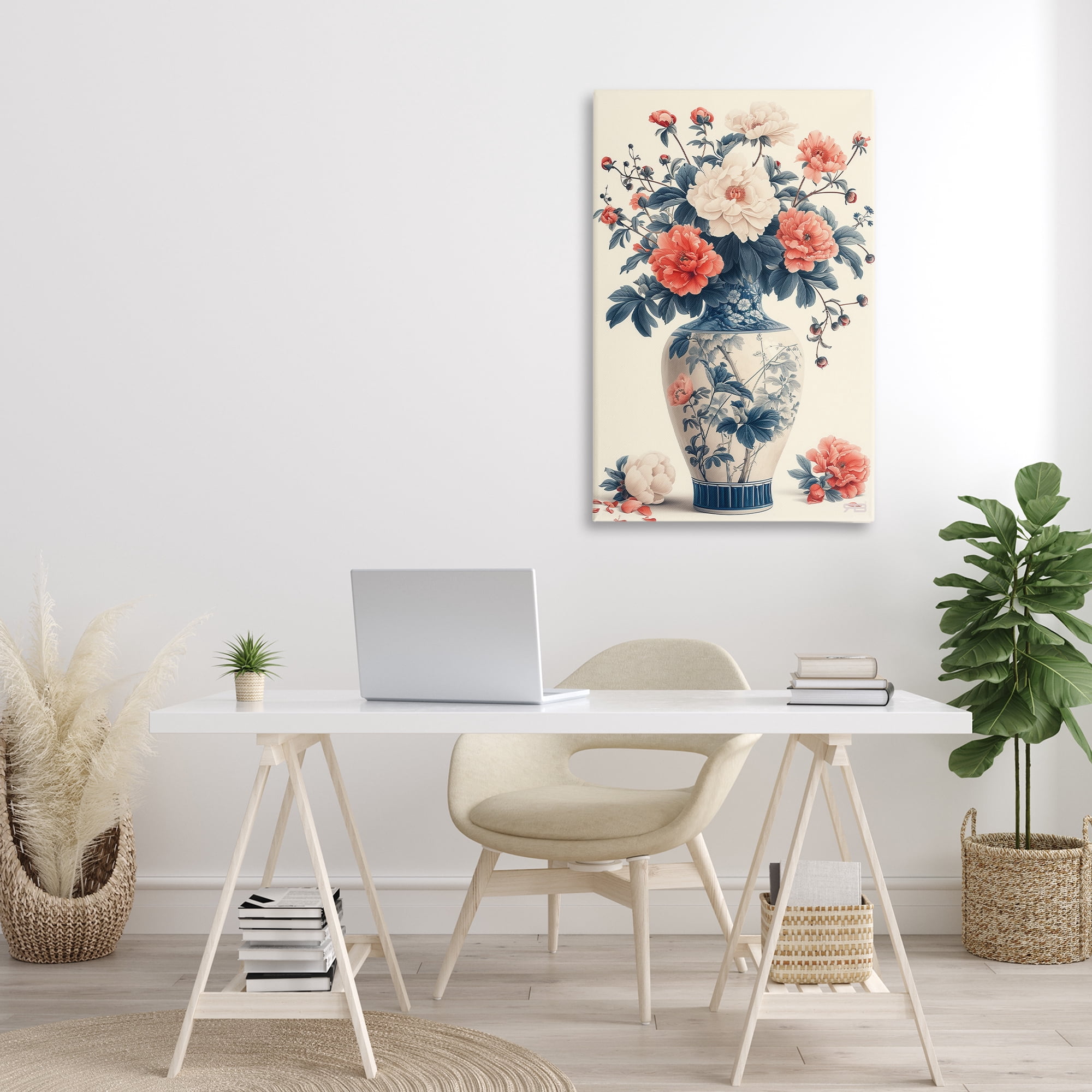 Stupell Industries Vintage Eastern Vase Botanical & Floral Painting Gallery Wrapped Canvas Art Print Wall Art, 24 x 36