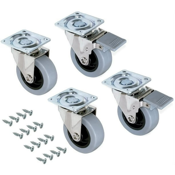 Juego de 4 ruedas giratorias para muebles ø50mm con placa de fijación y rodamiento de bolas, ruedas de goma gris