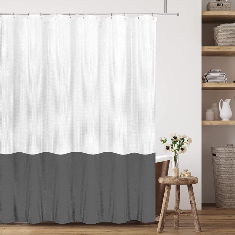 JOOCAR White Dark Grey 2 Color Splicing Shower Curtain, Texture Fabric  Bathroom Decorative Waterproof Shower Curtian Sets 72x72 Inch with 12 Hooks