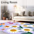 thumbnail image 2 of ODIKA 8'x10' Machine Washable Non-Slip Area Rug, Whimsical Parade on Blooming Daisy Pathways High Traffic Rug with Pad, Purple, 727857, 2 of 8