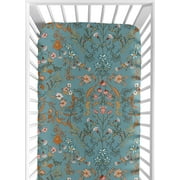 Boho Floral Wildflower Turquoise Blue and Rust Orange Fitted Crib Sheet Girl by Sweet Jojo Designs