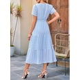 thumbnail image 4 of Womens Summer Casual Light-Weight Short Sleeve V Neck Elastic Waist Boho Beach Midi Dress Pockets Light Blue XXL, 4 of 7