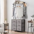 thumbnail image 4 of Homhougo Clothes Rack With 6 Drawers, Storage Organizer With Metal Frame and Wooden Top Industrial Garment Rack With Hanging Rods & 4 Side Hooks Adjustable Wardrobe Storage Closet for Bedroom, Grey, 4 of 9
