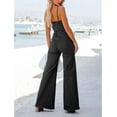 thumbnail image 3 of HLSOHJP Women's Denim Jumpsuit Sleeveless Spaghetti Straps V-Neck Zipper Wide Leg Flare One Piece Jeans Romper Overalls, 3 of 6