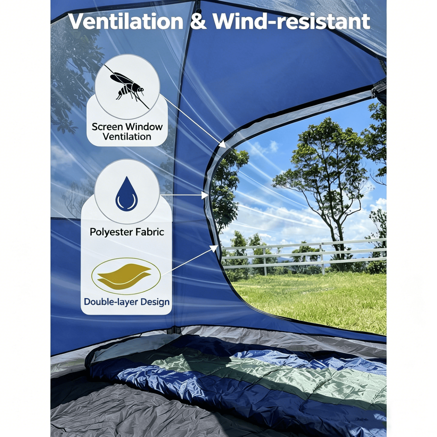 MAXVINI 4-Person 2-in-1 Camping Tent, 30s Easy Setup Instant Dome Tent, Waterproof Windproof with PU 3000mm, Double-Layer Design for Family Camping, Hiking, Beach & Outdoor Use