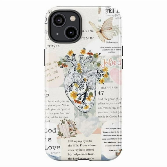 Floral Bible Verse Touch Case – Dual Layer Protective Phone Case for iPhone 11 12 13 14 15 16 Pro Max Mini Plus – Aesthetic Christian Scripture Design