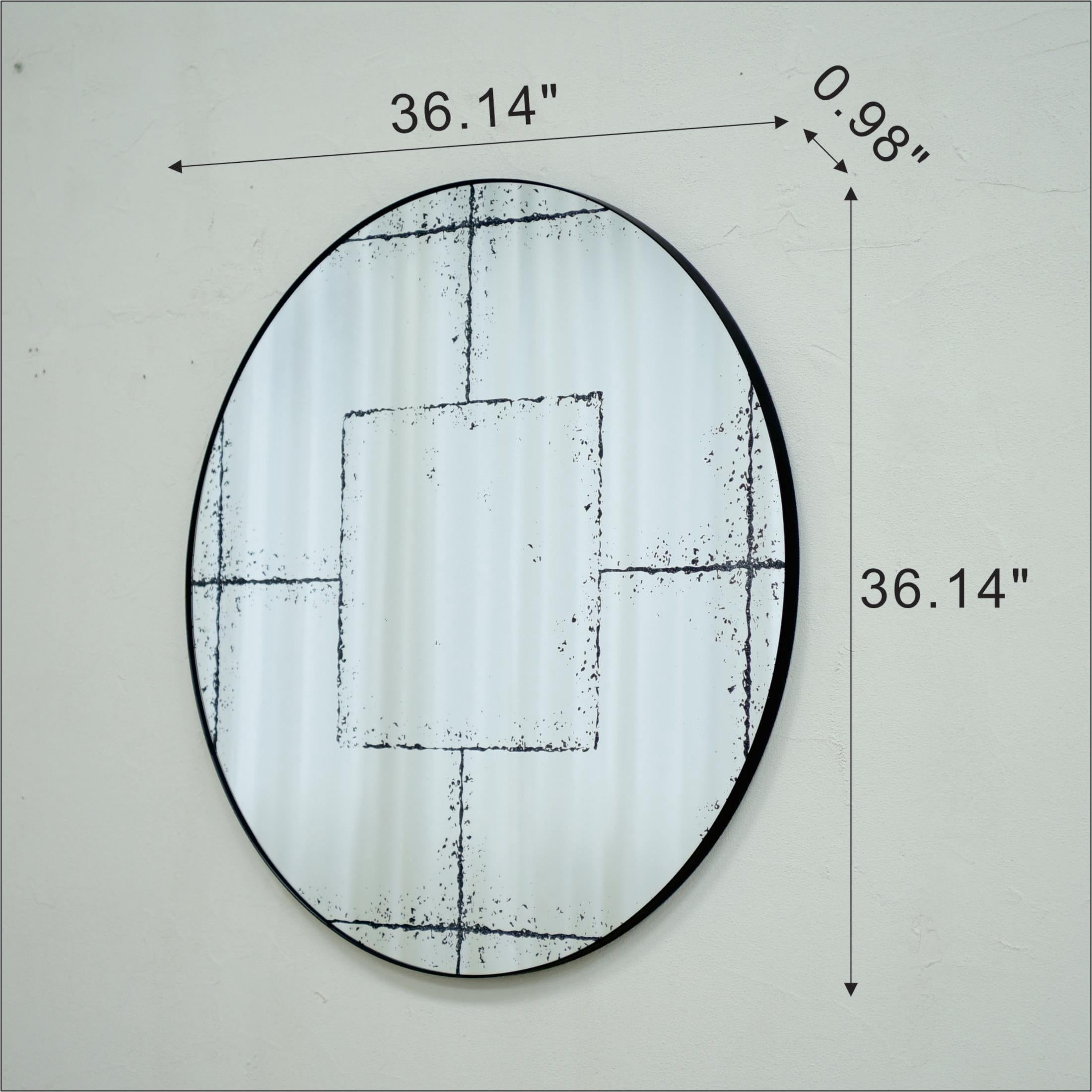 Noble House 36" Round Wall Mirror with Industrial Iron Frame, Large Wall Mirror for Living Room, Bedroom, Black