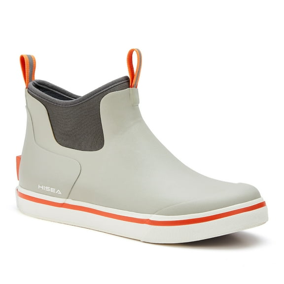 HISEA Men's Deck Boots, Rubber Waterproof Anti-Slip Ankle Rain Boots for Fishing, Gray, Size 11