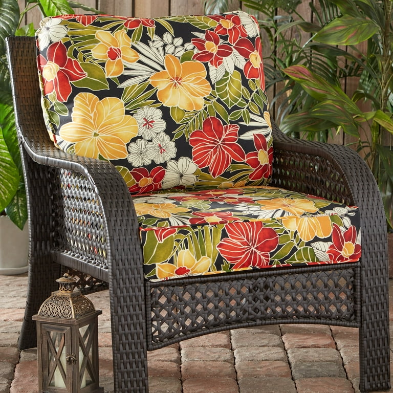 Greendale Home Fashions 2 Piece Aloha Black Floral 24 W Premium Deep Seat Cushion Set