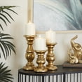 thumbnail image 3 of DecMode 3 Candle Gold Mango Wood Turned Style Pillar Candle Holder, Set of 3, 3 of 13