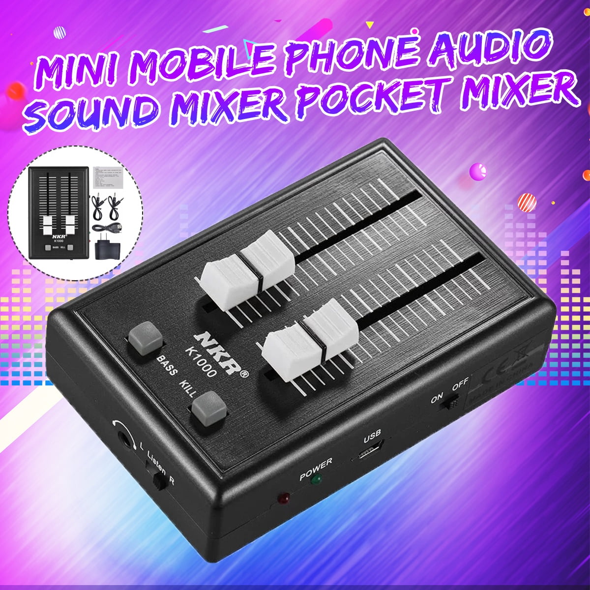COKYIS K1000 Mini Mobile Phone Audio Sound Mixer Pocket Mixer 3.5mm Interfaces with Power