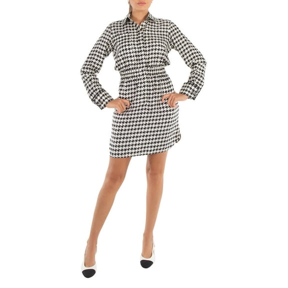 Max Mara Ladies White Black Arca Silk Houndstooth Shirt Dress, Brand Size 36 (US Size 2)
