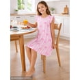 thumbnail image 6 of Beezizac Teen/Little Girls Nightgown - Summer Ruffle Short Sleeves Sleepwear Cute Bow Striped Print Nightdress Pajama Size 10, 6 of 8