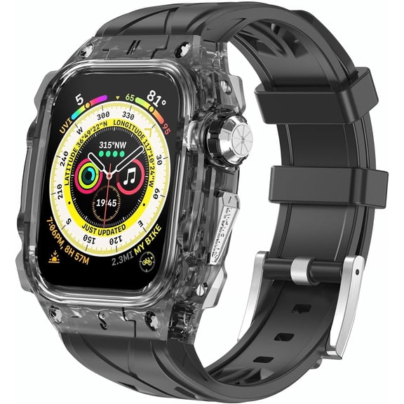 VeveXiao Transparent Rugged Case with Band For Apple Watch Ultra 2 49mm 45mm 44mm Band,Luxury Crystal Clear Military Protective Cover Bumper Tactical for iWatch Ultra Series 9 8 7 6 5 4 SE Men Women