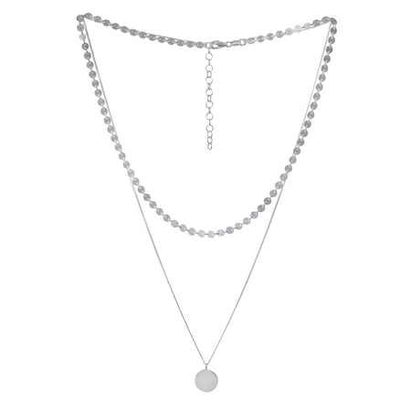 Layered Disc Necklace - Sterling Silver Two Strand Layered Necklace
