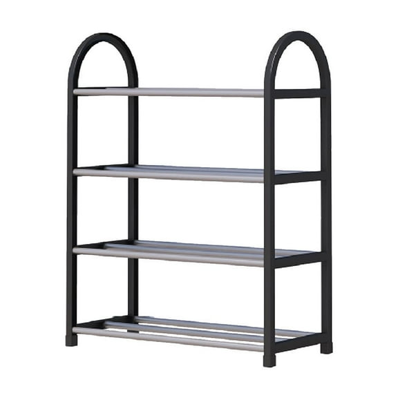 QTBIUQ 4 Layer Stainless Steel Shoe Rack, Shoe Rack Storage Organizer with 4 Tiers Metal Shelves for Entry Room Black